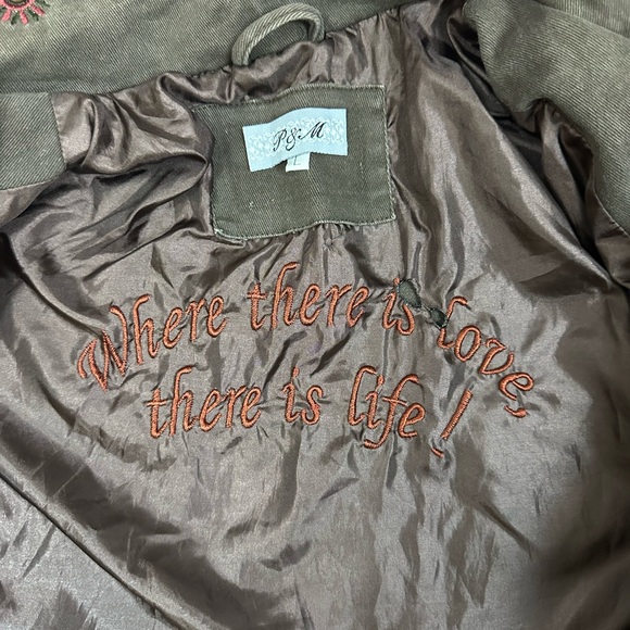 Vintage Brown Grunge Embroidered Unique Funky Embellishmed Button Denim Jacket - Picture 4 of 7